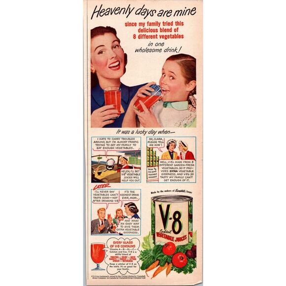 Vintage Print Ad V8 Vegetable Juice Crosse & Blackwell Date & Nut Bread Foods - Picture 1 of 4